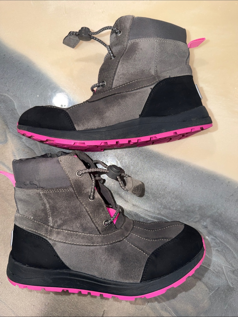 UGG Gray and Pink Waterproof Lace-Top Snow Boots